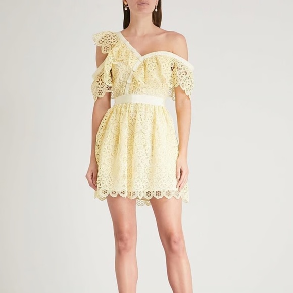 Self-Portrait | Dresses | Self Portrait Guipure Frill Mini Dress Off  Shoulder Ruffle Lace Dress Yellow | Poshmark
